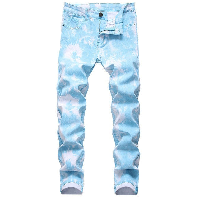 Casual colorido impreso Hip Hop Slim Straight Streetwear hombres Jeans