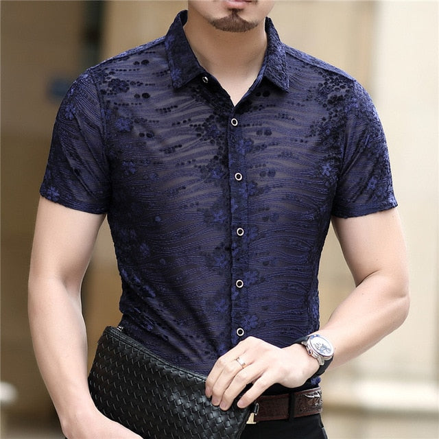 Chemise semi-transparente en velours à motifs floraux Burnout pour hommes