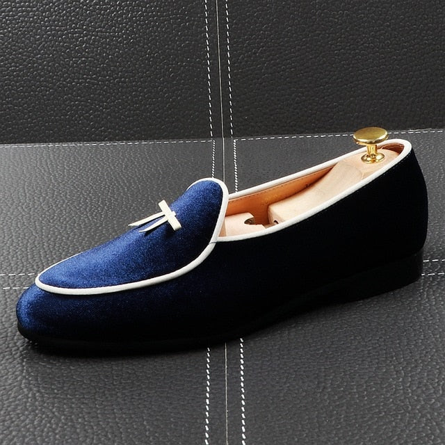 Suede with White Lining and Ribbon Detail Men Loafers Shoes