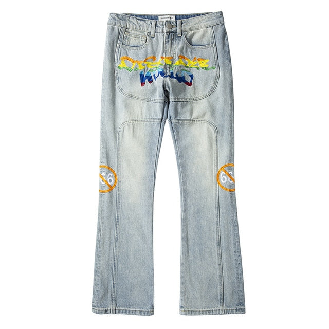 Rainbow Letters Embroidery Loose Jeans