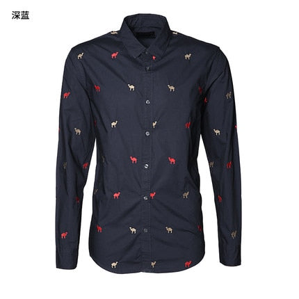 Camel Embroidery Long Sleeve Slim Fit Men Shirt