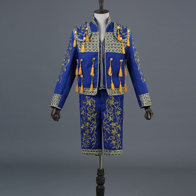 Gold Embroidery Tassel Sequin Black Stage Set Costume Men Blazer