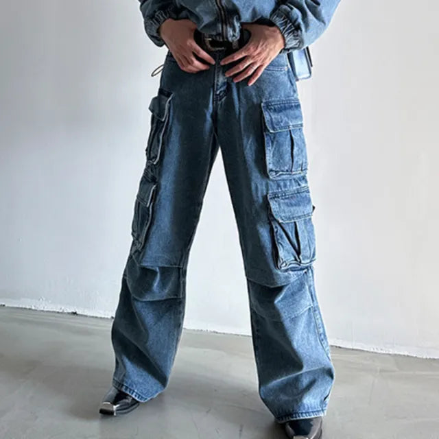 Denim Solid Loose Pants Set