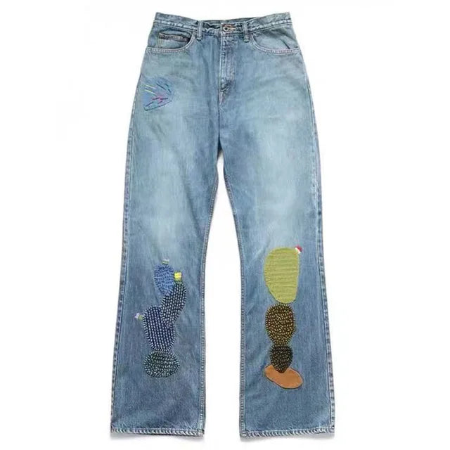 Patchwork Embroidery Boot Cut Jeans