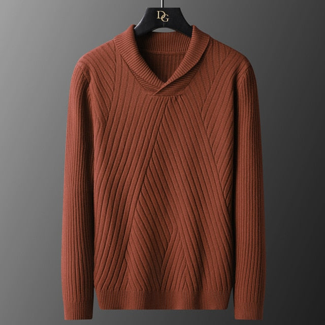Solid Color Diagonal Knitted V-Neck Sweater