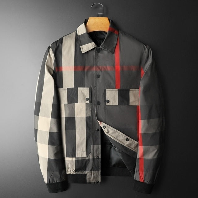 Chaqueta con solapa a rayas grandes en contraste