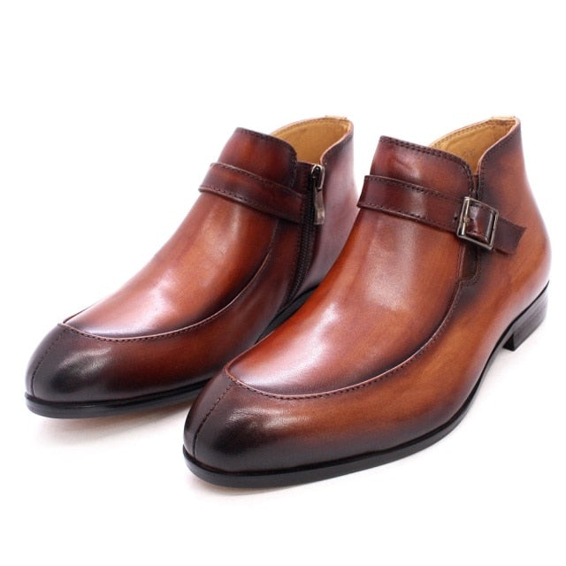 Children Genuine Leather Zipper Buckle Ankle Boots