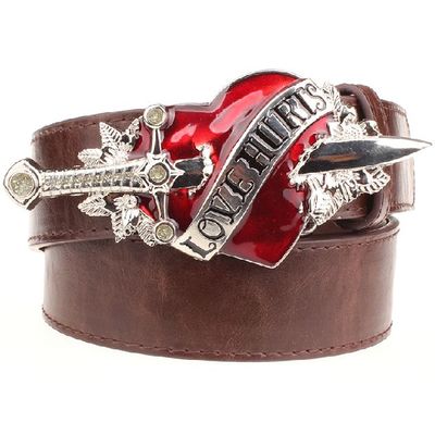 Metal Enameled Heart Men Biker Style Belt