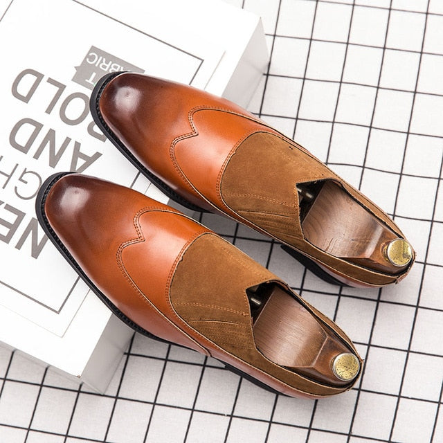 Zapatos Oxford de piel sintética con combinación de terciopelo para hombre