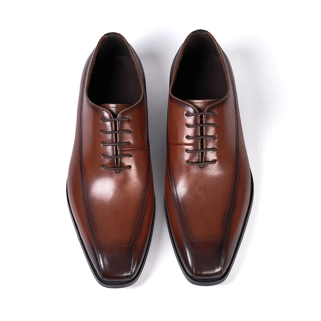 Pointed Toe Lace-Up Leather Dress Shoes