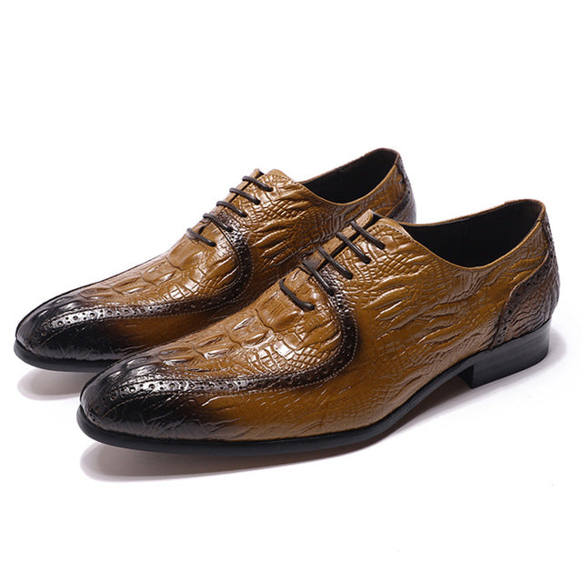 Pointed Toe Black Brown Crocodile Pattern Design Men Shoes