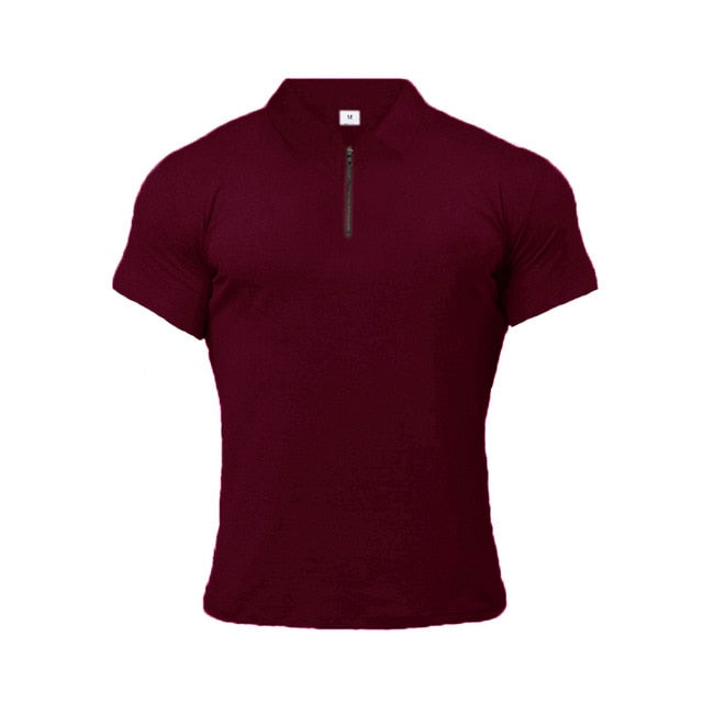Zippered Collar Solid Color Men Polo Shirt