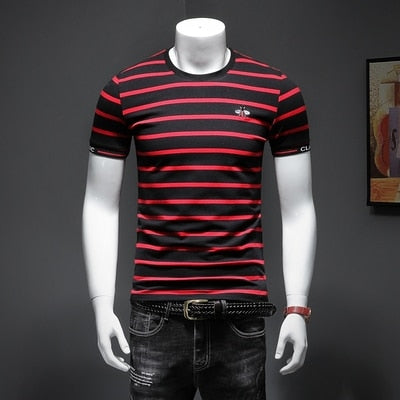 Two-tone Horizontal Lines Pattern Printed T-Shirt