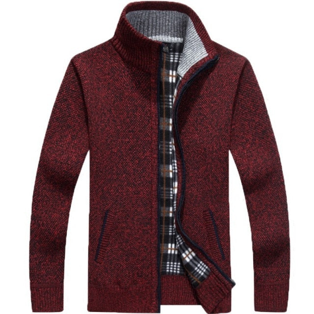 Two-Sided Solid And Plaid Pattern Zipper Cardigan