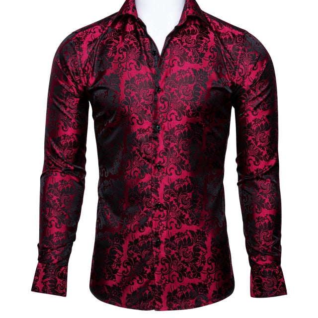 Elegante camisa de manga larga con estampado floral lujoso