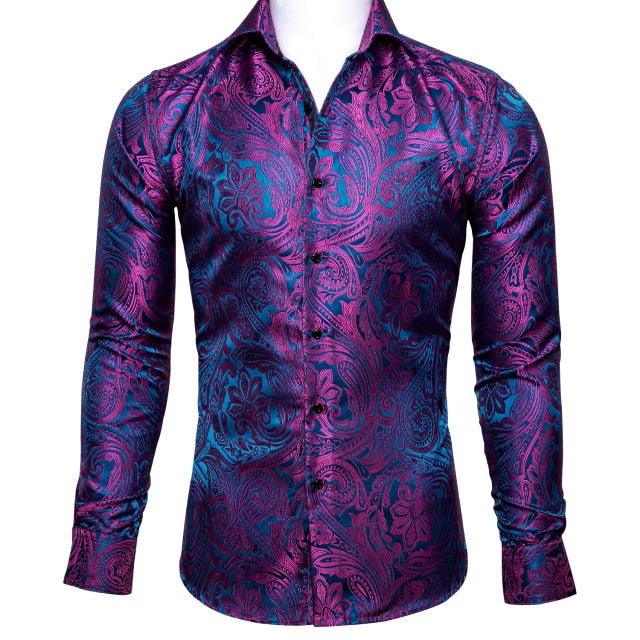 Elegante camisa de manga larga con estampado floral lujoso