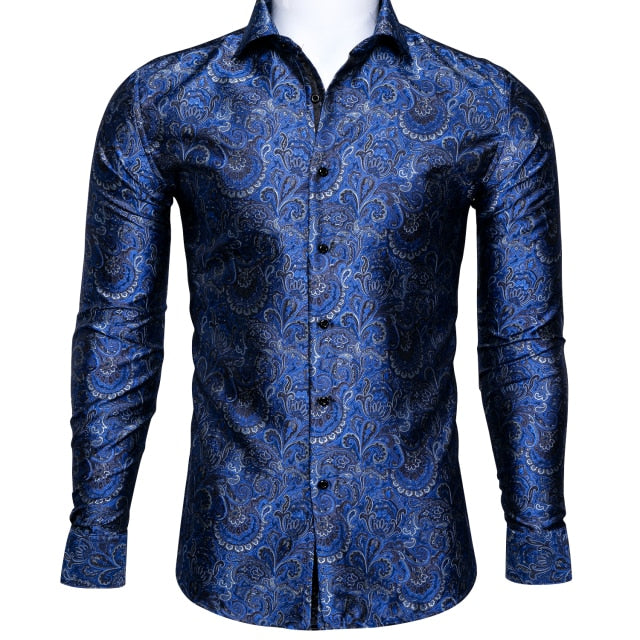 Elegante camisa de manga larga con estampado floral lujoso