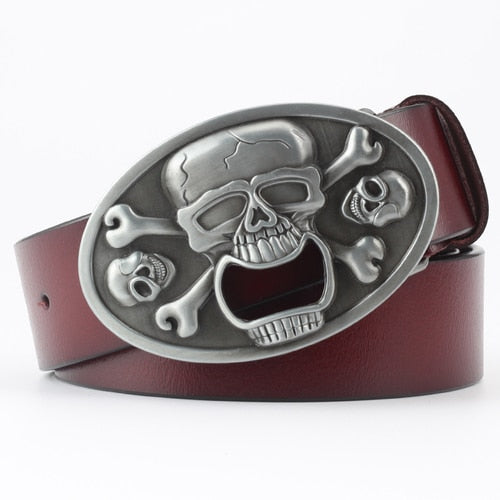 Rock Metal Skull Head Buckle Leather Belt