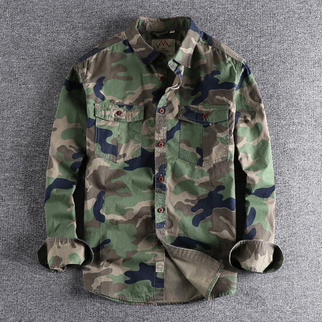 Camouflage Long Sleeve Turn-Down Collar Cargo Shirts