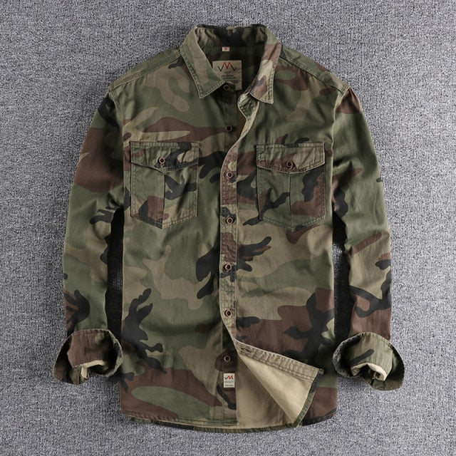 Camisas cargo de camuflaje de manga larga con cuello vuelto