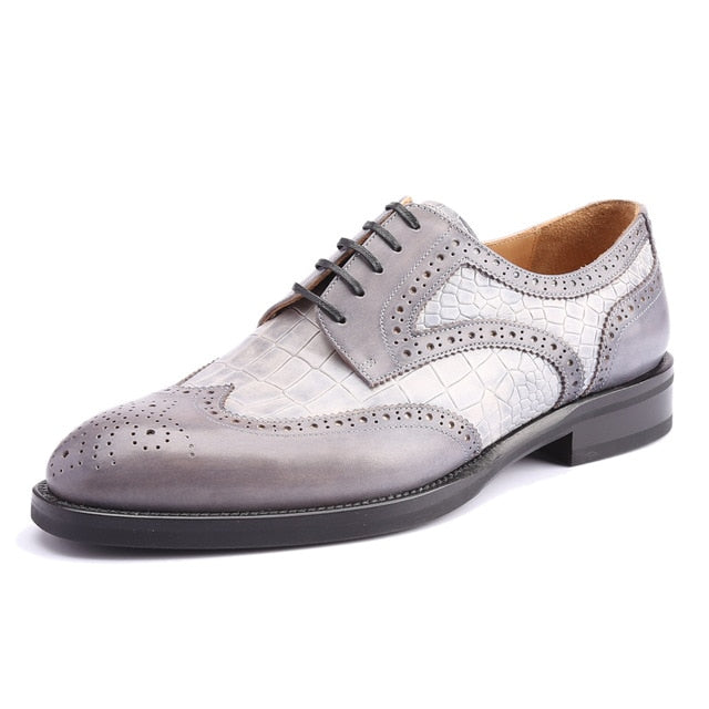 Two Tone Patterned Men Leather Derby Shoes