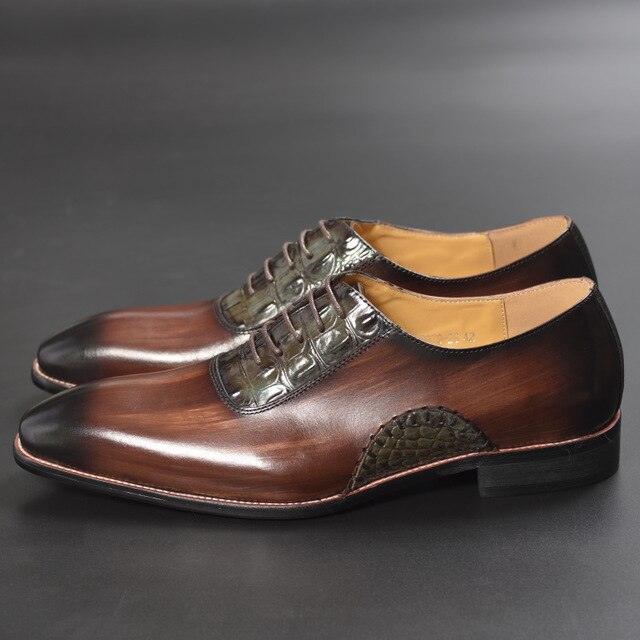 Punta estrecha Vestido formal Cuero con cordones Café Color mezclado Zapatos de hombre