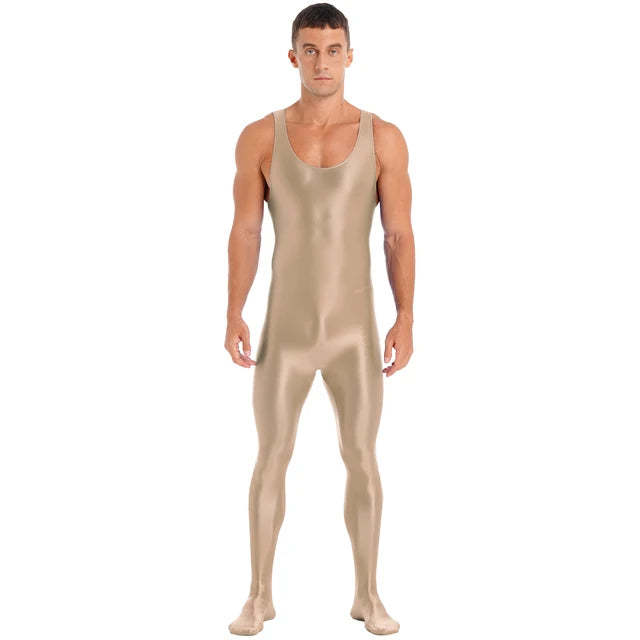 Sleeveless Solid Shiny Tights Jumpsuit