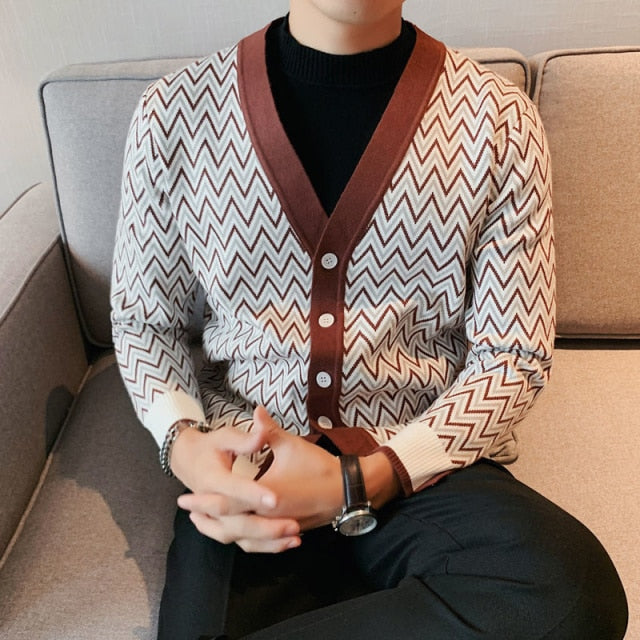 Cárdigan de estilo británico de manga larga con estampado de zigzag