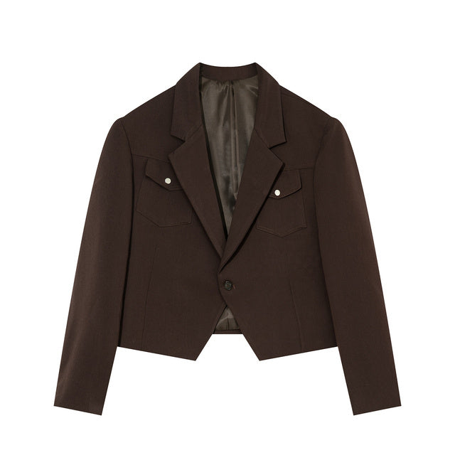 Temperament Solid Color Crop Blazer