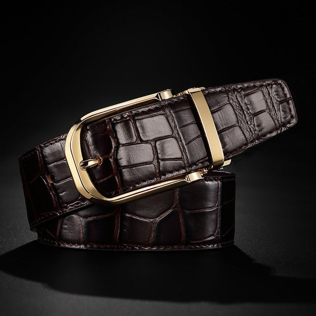 Ceinture élégante en cuir à motif croco avec boucle ardillon pour hommes