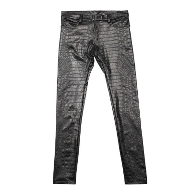 Crocodile Pattern PU Leather Motorbike Pants