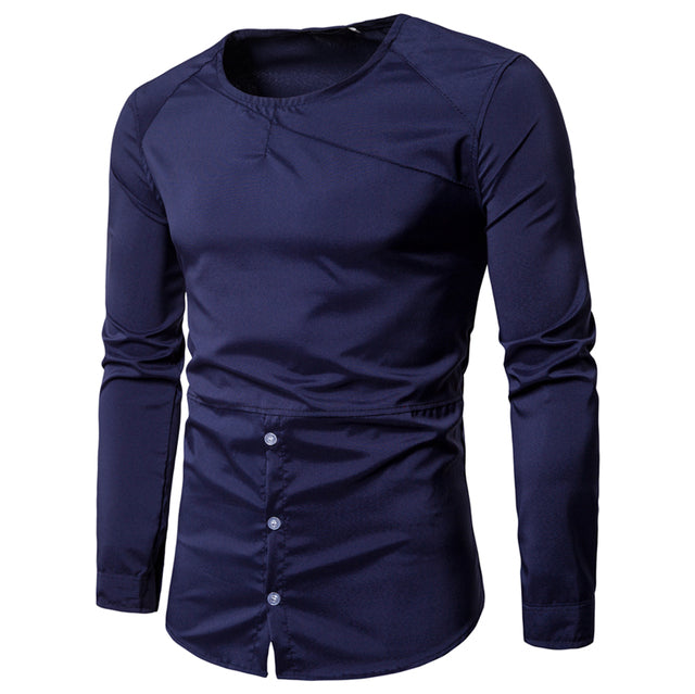 Solid Oblique Button Closure Shirt
