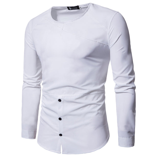 Solid Oblique Button Closure Shirt