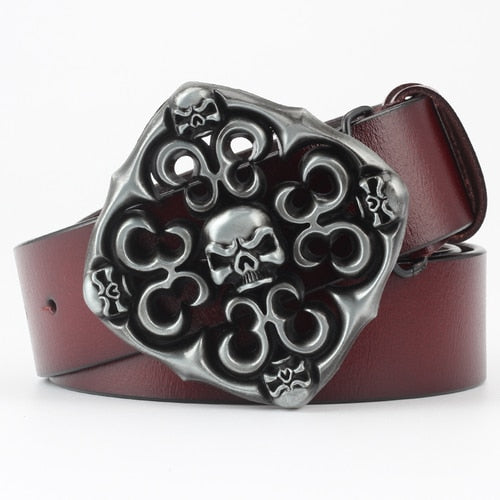Rock Metal Skull Head Buckle Leather Belt