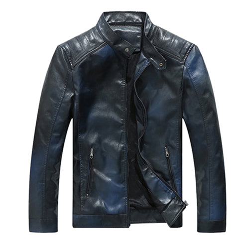 Solid Stand Collar Casual Moto Biker Style Hommes PU Veste