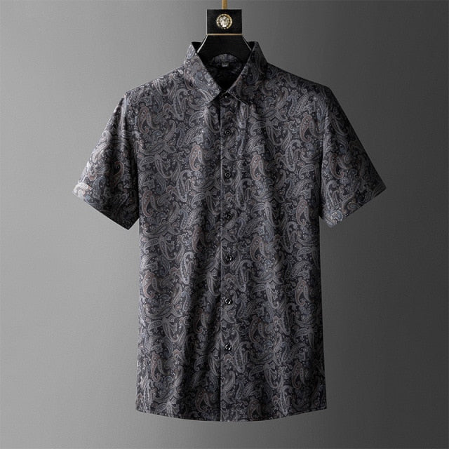 Flower Printed Slim Short Sleeve Shirt