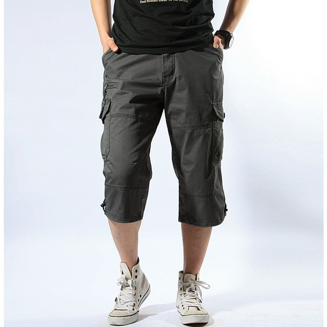 Cotton Solid Cargo Multi Pocket Style Men Shorts