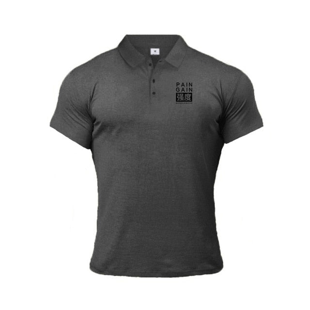 Chest Prints Buttoned Men Muscle Polo Shirt