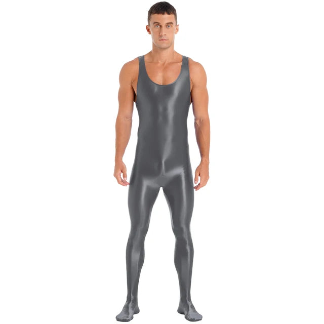 Sleeveless Solid Shiny Tights Jumpsuit