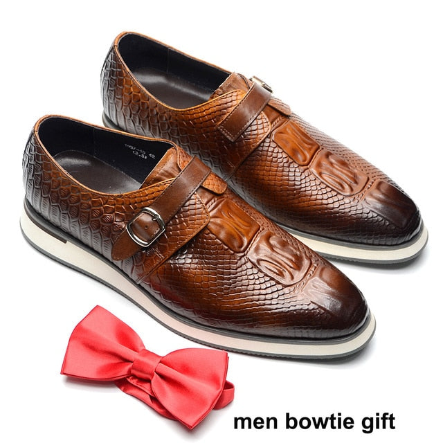 Crocodile Skin Pattern Leather Monk Shoes