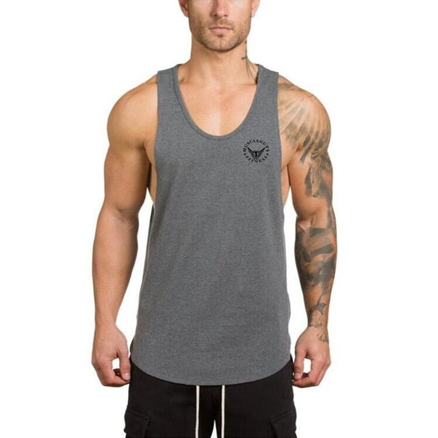 Badge Decorated Solid Color Fitness Tank Top