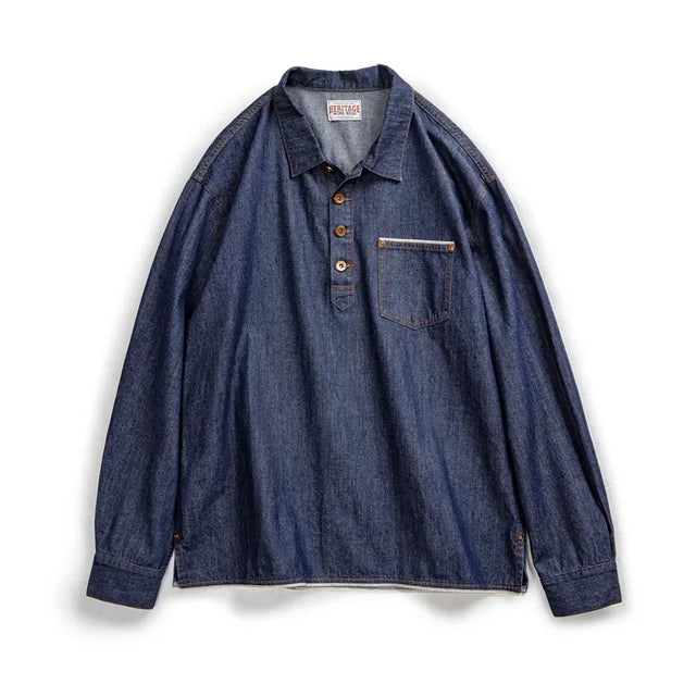 Casual Vintage Denim Polo Shirt