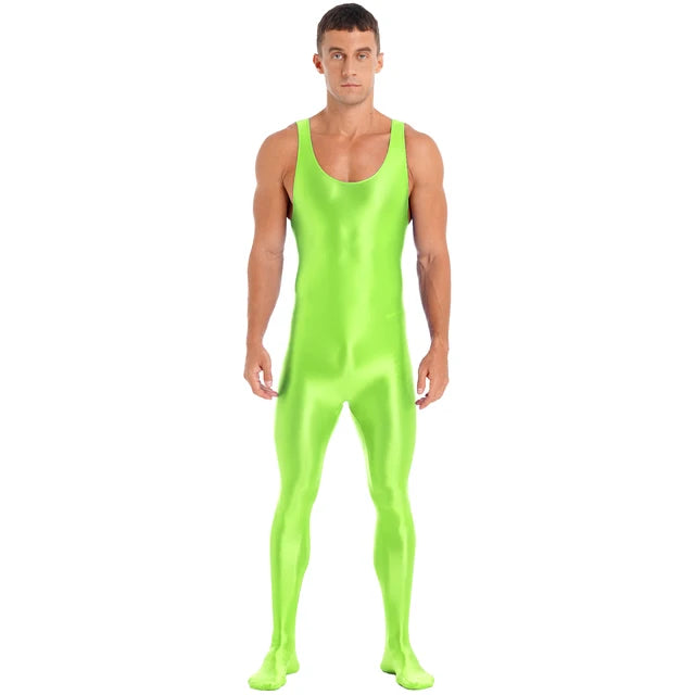 Sleeveless Solid Shiny Tights Jumpsuit
