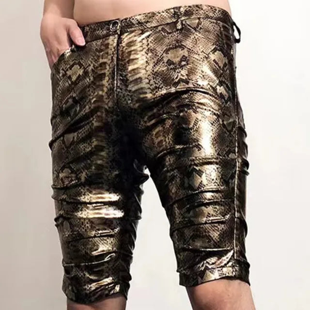 Animal Pattern Shinny Leather Shorts