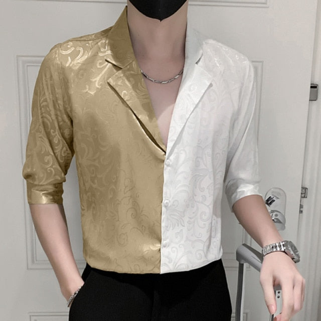 Two Contrast Colored Half-Sleeved Shirt