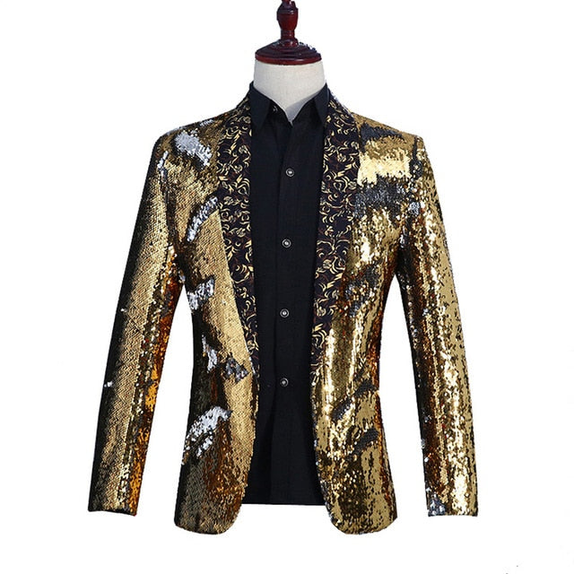Paillettes brillantes avec col châle Tuxedo Men Stage Blazer