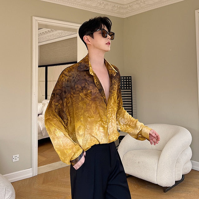 Printed Lapel Longsleeved Shirt