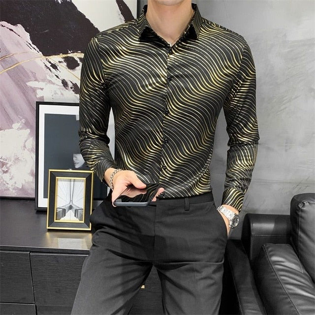 Chemise à manches longues imprimée brillante de style zèbre