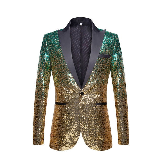 Stylish Gradient Sequins Single Button Party Style Men Blazer