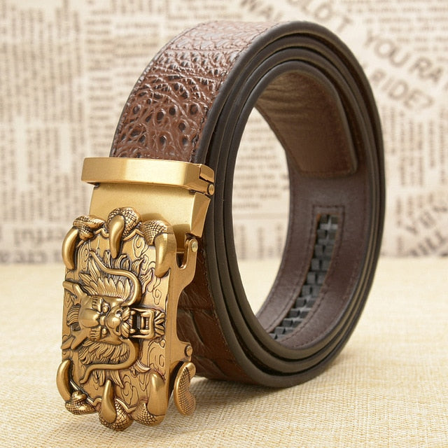 Intricate Dragon Head Cowskin Belt